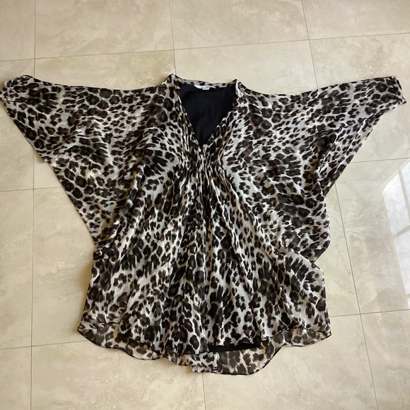 Diane von Furstenberg Fleurette Leopard Silk Chiffon Batwing Sleeve Mini Dress - Picture 13 of 13